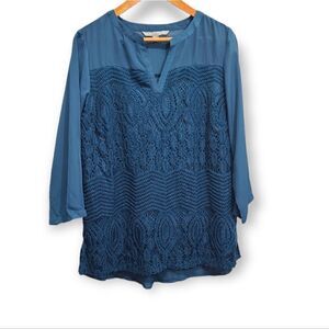 Valerie Stevens‎ Green Lace Detailed V-Neck Blouse Size Large